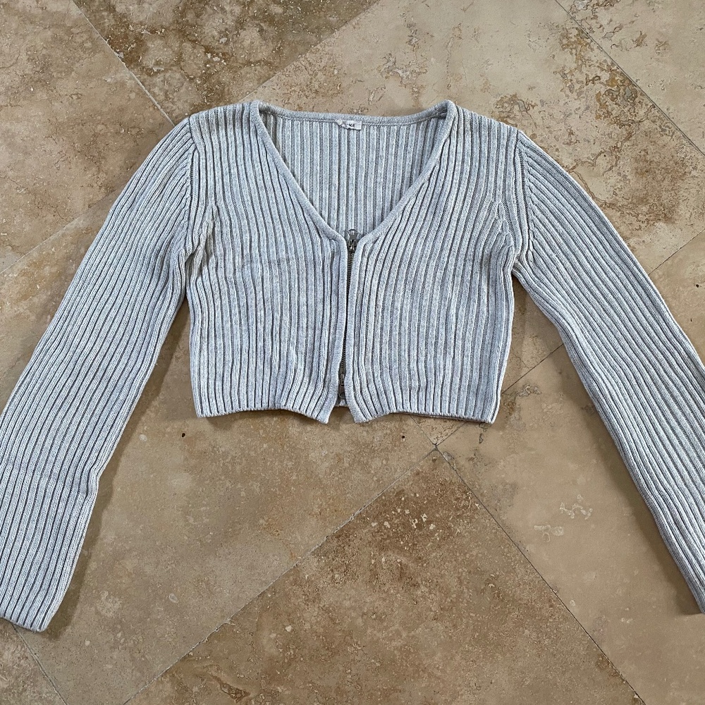 Garage Zip-up Cropped Ribbed Cardigan Sweater, S